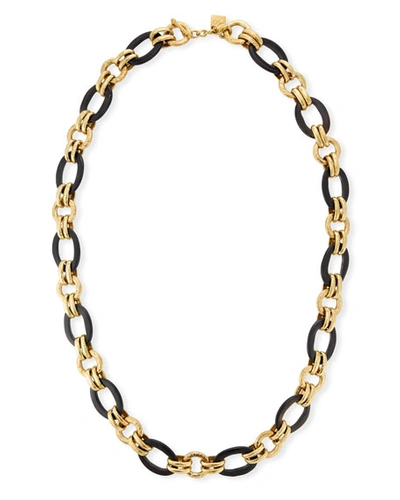 Ashley Pittman Ikulu Dark Horn & Bronze Chain Necklace, 36" In Brown