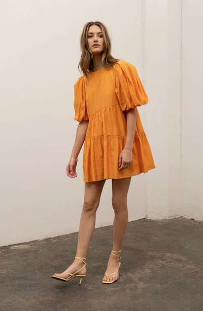 Moon River Puff Sleeve Babydoll Dress In Orange