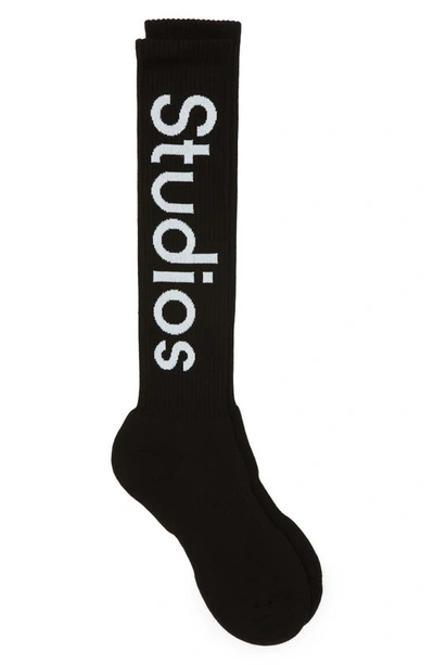 Acne Studios Logo Rib Socks In Black