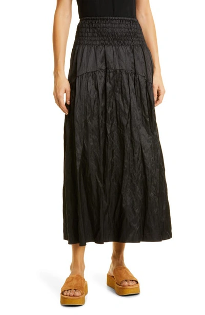 Vince Metallic Smock Waist Tiered Cotton Blend Skirt In Black