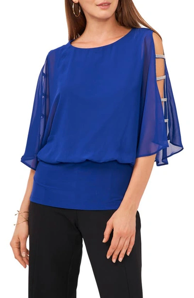 Chaus Split Sleeve Rhinestone Blouse In Goddess Blue