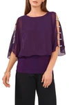 Chaus Split Sleeve Rhinestone Blouse In Luxe Plum