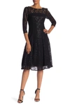 Sl Fashions Lace Overlay Fit & Flare Midi Dress In Black