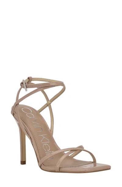 Calvin Klein Women's Tegin Strappy Dress High Heel Sandals Women's Shoes In Nude Faux Patent Leather