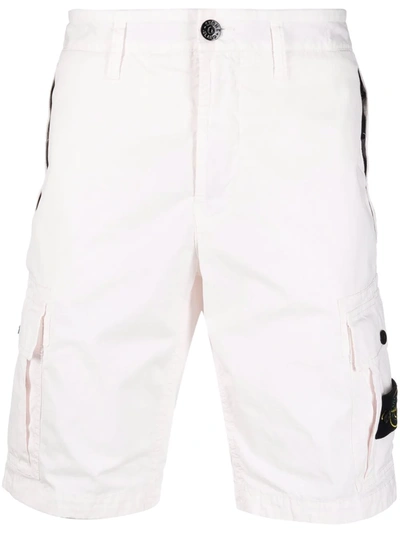 Stone Island Logo-patch Cargo Shorts In Bianco