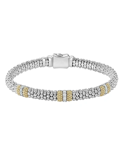 Lagos 18k Gold & Sterling Silver Diamond Lux Three Station Bracelet, 6mm In White/silver