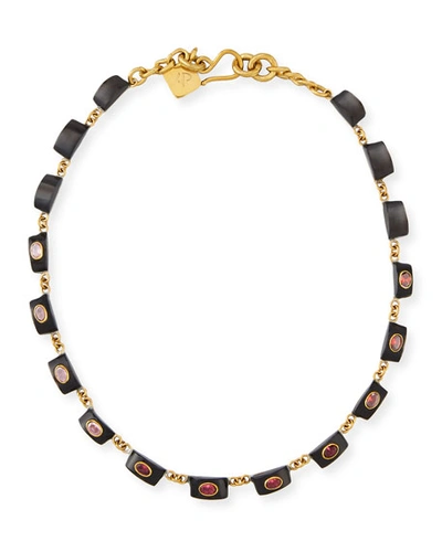 Ashley Pittman Zambarau Dark Horn Station Necklace In Brown/red