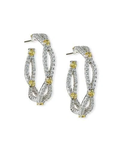 Fantasia By Deserio Open Weave 18k Gold-plated Cz Hoop Earrings In Yellow
