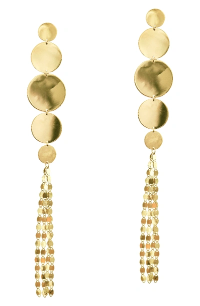 Lana Large Nude Disc Fringe Earrings In Yellow Gold