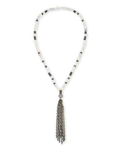 Hipchik Howlite & Pyrite Beaded Necklace In White/gunmetal