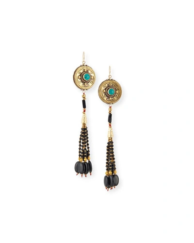 Devon Leigh Antiqued Turquoise & Onyx Beaded Earrings In Black/gold