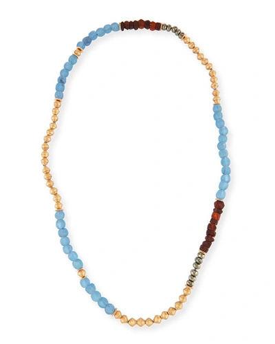 Akola Long Beaded Necklace, Blue/brown