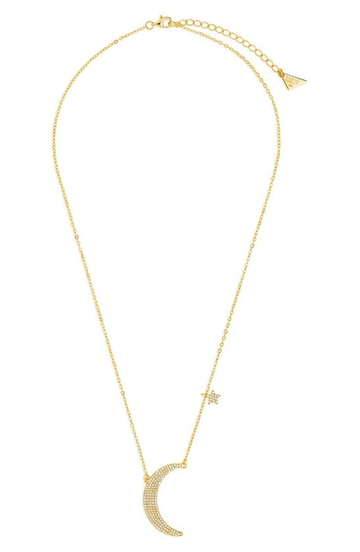 Sterling Forever Cubic Zirconia Crescent Star Charm Necklace In Gold