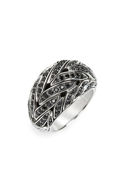 John Hardy Sterling Silver Classic Chain Dome Ring With Black Sapphire & Black Spinel In Silver/ Black Sapphire