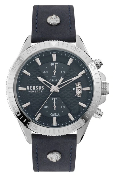 Versus Griffith Leather Strap Chronograph Watch, 46mm In Blue