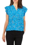 Chaus Print Flutter Sleeve Blouse In Sky Blue