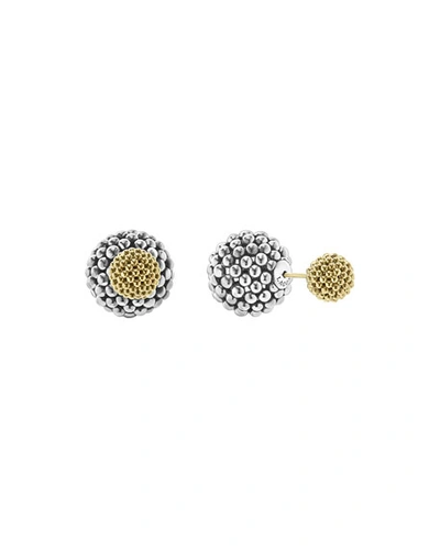 Lagos 18k Gold And Sterling Silver Signature Caviar Front-back Stud Earrings In Silver/gold