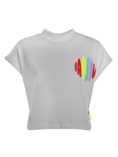 Barrow Short Cotton T-shirt With Multicolored Logo Print In White