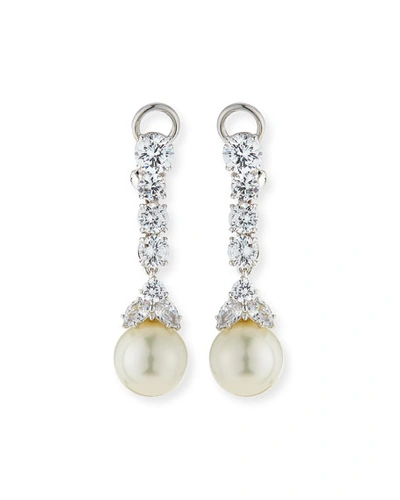 Fantasia By Deserio 6 Tcw Cz & Simulated Pearl Long Drop Earrings In White Pearl