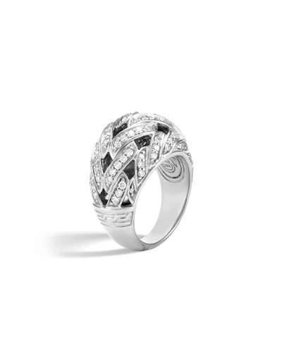 John Hardy Classic Chain Sterling Silver Diamond Pave Dome Ring In White/silver