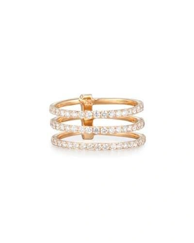 Bessa 18k Rose Gold Three-row Ring With Diamonds