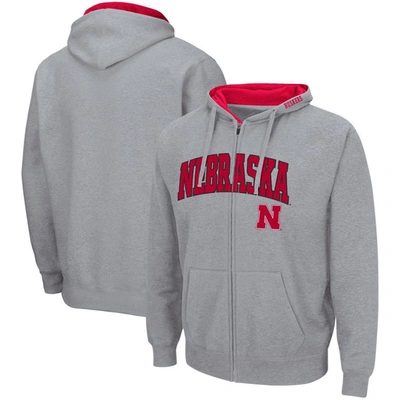 Colosseum Men's  Heathered Gray Nebraska Huskers Arch And Logo 3.0 Full-zip Hoodie