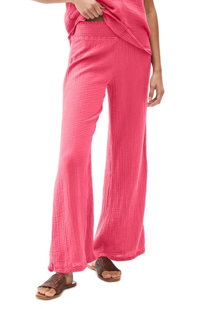 Michael Stars Smocked Wide Leg Pants In Magenta