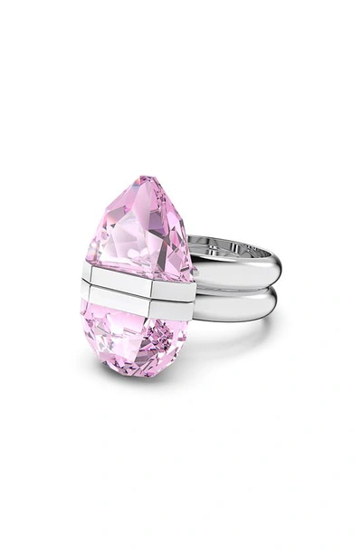 Swarovski Lucent Statement Double Band Magnetic Ring In Rosaline Silver