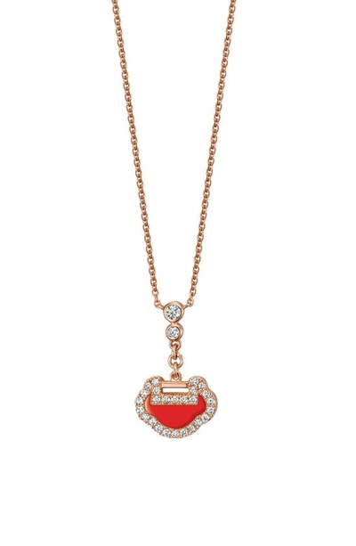 Qeelin Yu Yi Red Agate & Diamond Pendant Necklace In Rose Gold
