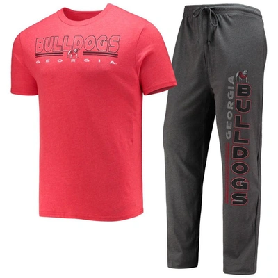 Concepts Sport Men's  Heathered Charcoal, Red Georgia Bulldogs Meter T-shirt And Pants Sleep Set In Heathered Charcoal,red