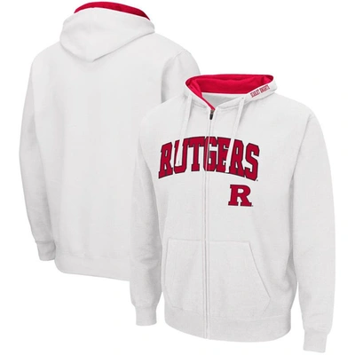 Colosseum Men's  White Rutgers Scarlet Knights Arch And Logo 3.0 Full-zip Hoodie