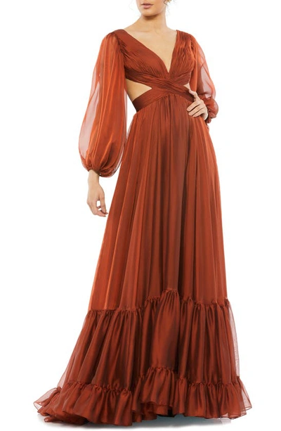 Mac Duggal Cutout Long Sleeve A-line Gown In Copper