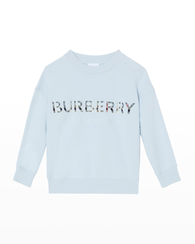 Burberry Kids' Eugene Embroidered Check Logo Cotton Sweatshirt In Blue