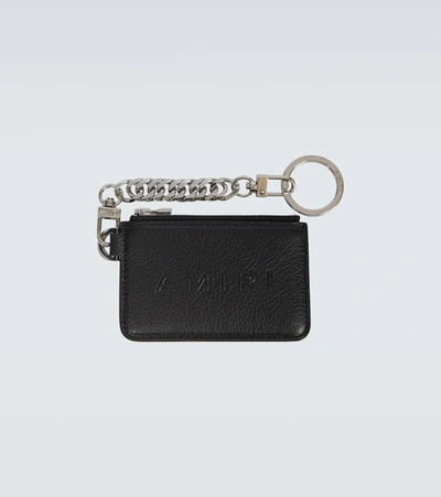 Amiri Logo Leather Wallet With Keyring In Black