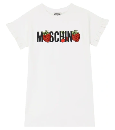Moschino Kids' Logo Cotton-blend T-shirt Dress In Optical White