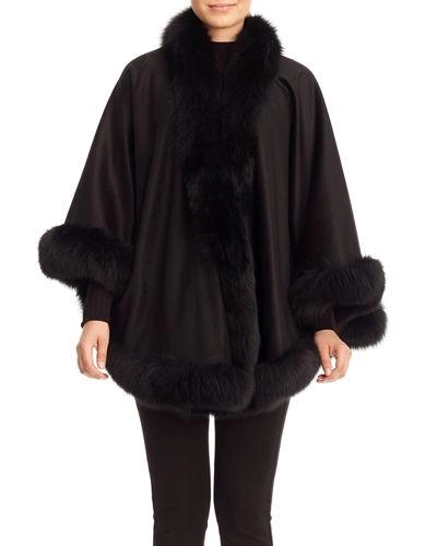 Gorski Cashmere Capelet With Fox Fur Trim In Black