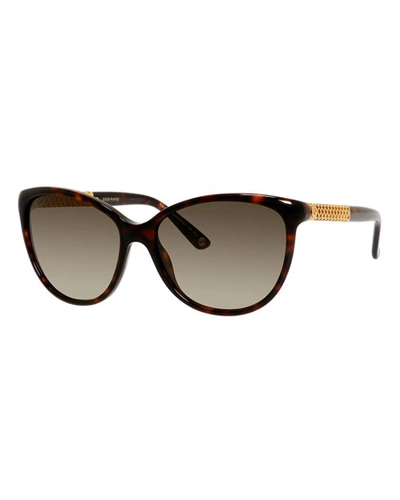 Gucci Metal-trim Diamantissima Cat-eye Sunglasses, Black