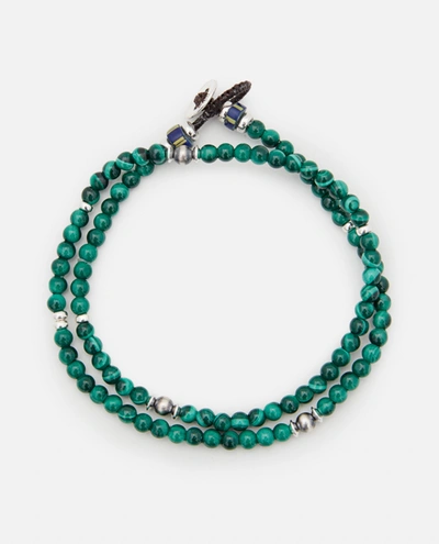 Mikia Malachite And Silver Beaded Wrap Bracelet In Green