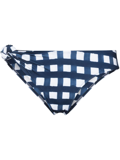 Jacquemus Le Maillot Vichy Check Bikini Bottoms In Blue