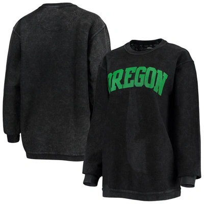 Pressbox Women's Black Oregon Ducks Comfy Cord Vintage-like Wash Basic Arch Pullover Sweatshirt