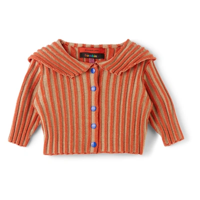 Eckhaus Latta Ssense Exclusive Baby Red & Brown Ribbed Bambino Cardigan In Lint/cherry