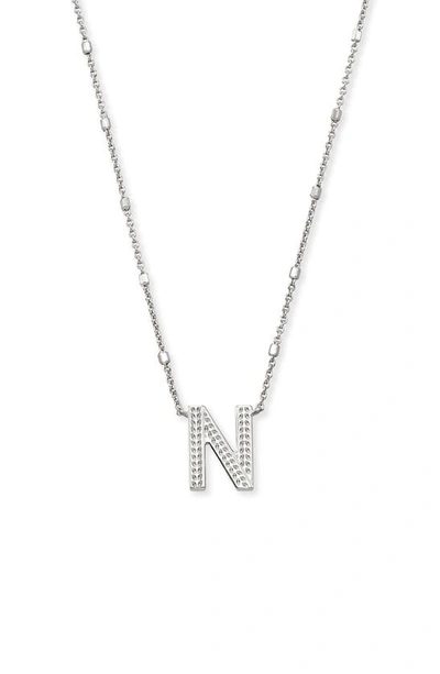 Kendra Scott Initial Pendant Necklace In Rhodium Metal-n