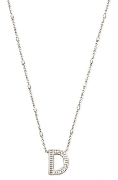 Kendra Scott Initial Pendant Necklace In Rhodium Metal-d