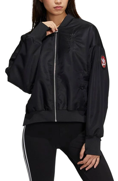 Adidas Originals Chinese New Year Embroidered Satin Bomber Jacket In Black/ Black