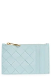 Bottega Veneta Intrecciato Leather Card Case In Teal Washed Gold