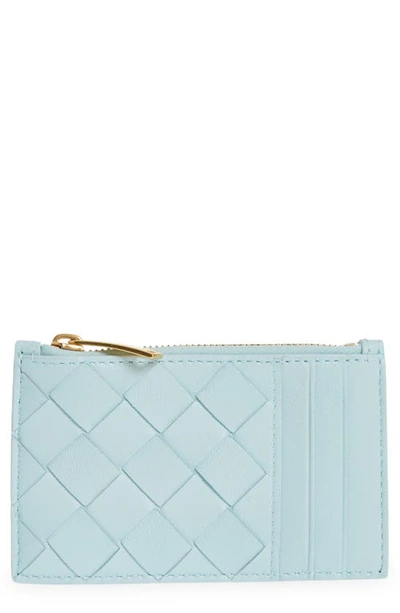 Bottega Veneta Intrecciato Leather Card Case In Teal Washed Gold