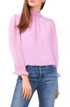 1.state Smocked Neck Long Sleeve Blouse In Violet Tulle
