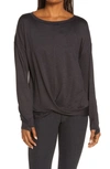 Zella Restore Soft Twist Long Sleeve T-shirt In Black Shade