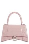 Balenciaga Small Hourglass Croc Embossed Leather Top Handle Bag In Powder Pink