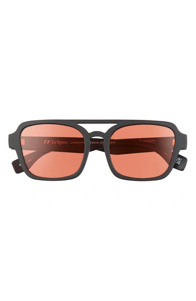 Le Specs 54mm Aviator Sunglasses In Black Straw/ Amber Tint